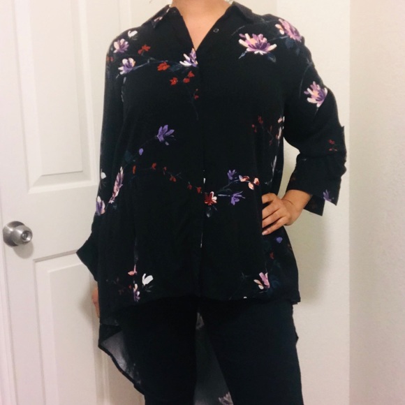 Ava & Viv Tops - SOLD AVA & VIV Black Floral Hi-Low